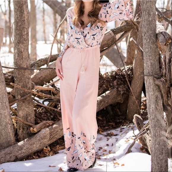 Jaase Pants - NWT Jaase Pink Floral Print Bohemian Jumpsuit